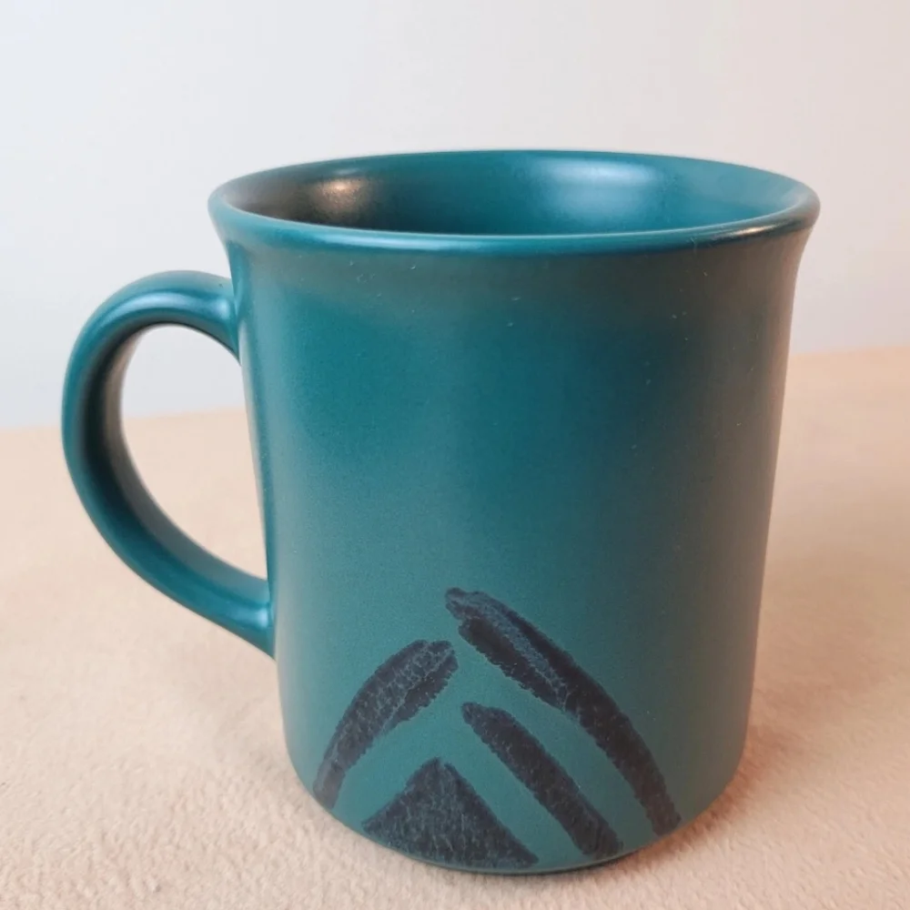 Pfaltzgraff Stoneware Mug Green Black Tribal Stripe Coffee Cup Abstract Retro 90